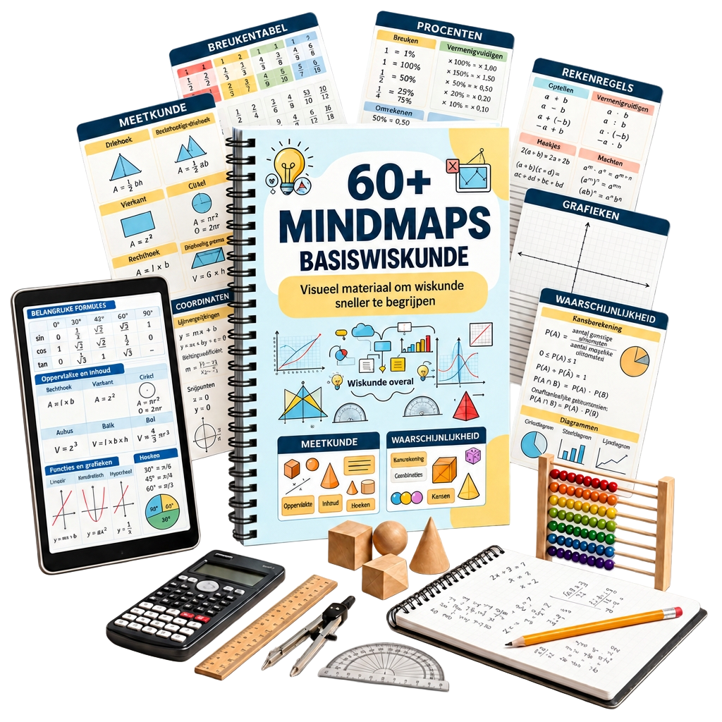 60+ mindmaps voor basiswiskunde met visuele wiskundekaarten en leermaterialen